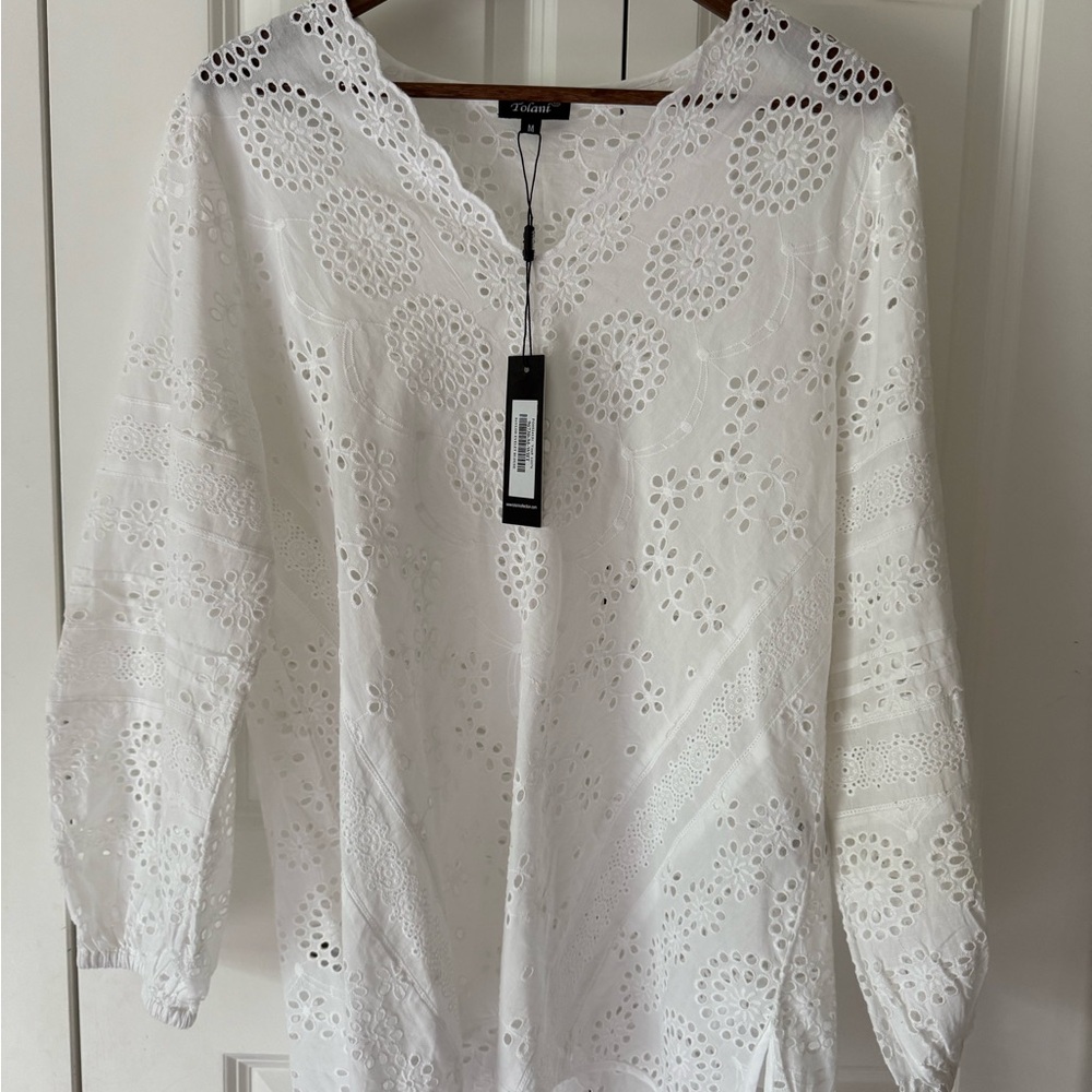 SAYLOR White Eyelet Lace Long Sleeve Blouse
